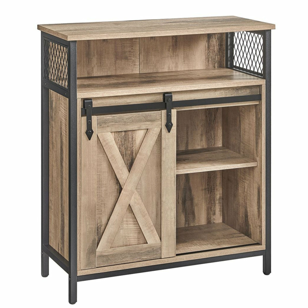 Meuble de rangement buffet avec porte de grange coulissante compartiment ouvert étagère réglable style industriel pour entrée