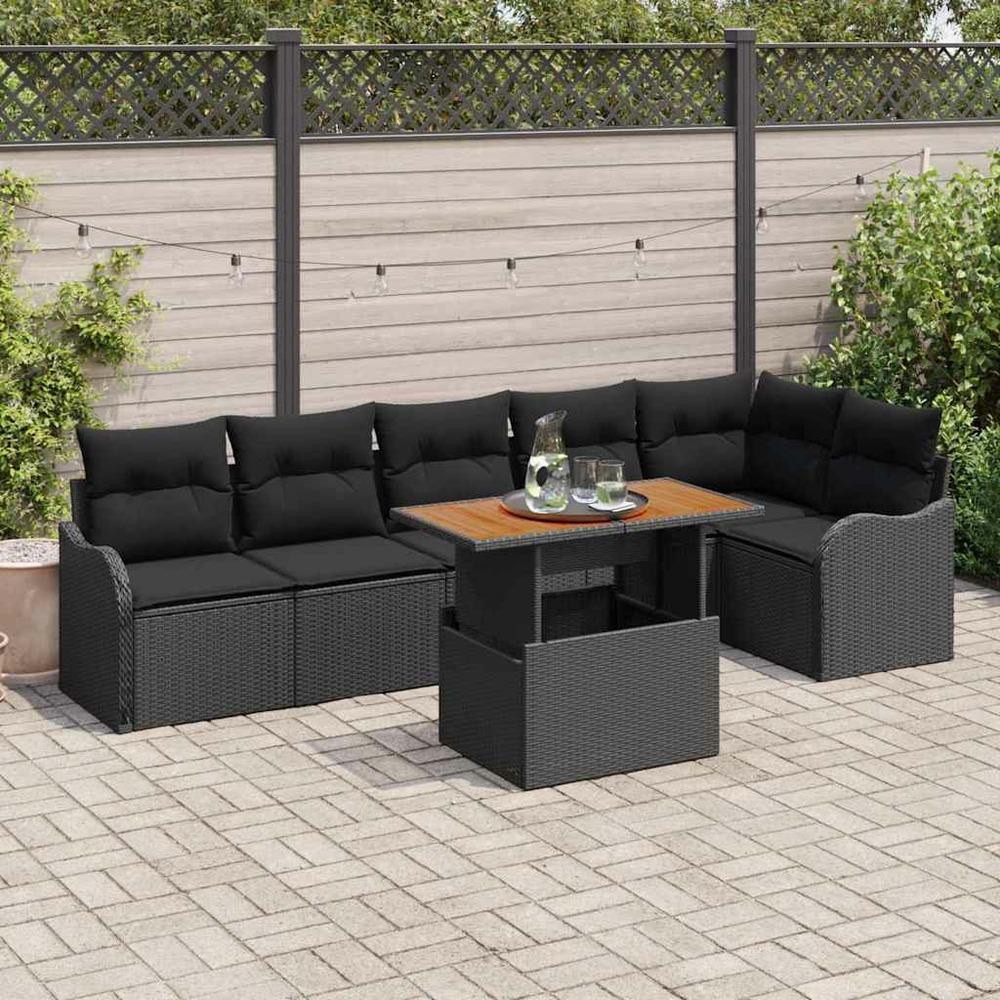 Ensemble de canapé de jardin 7 pcs noir poly rotin