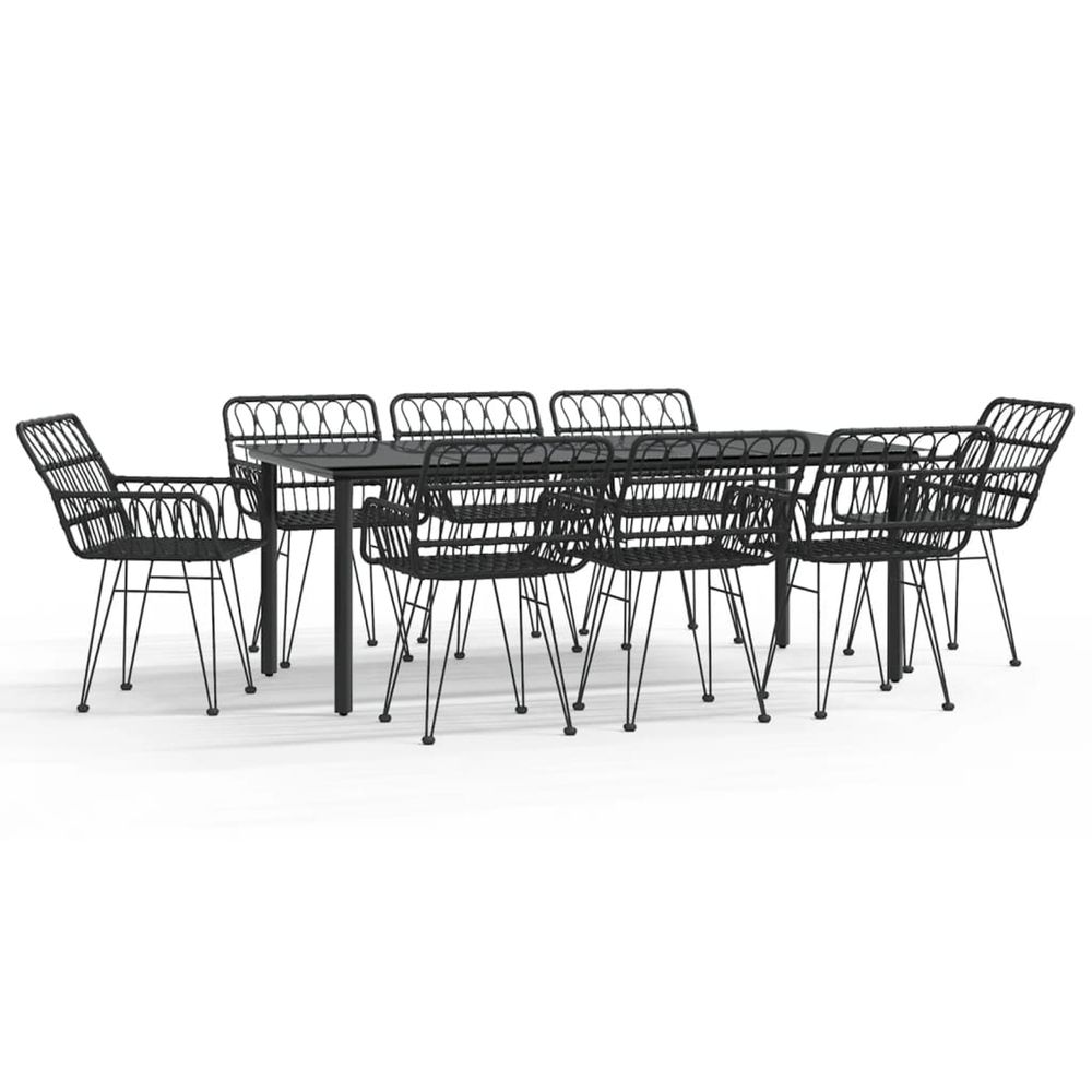 Ensemble à manger de jardin 9 pcs noir résine tressée
