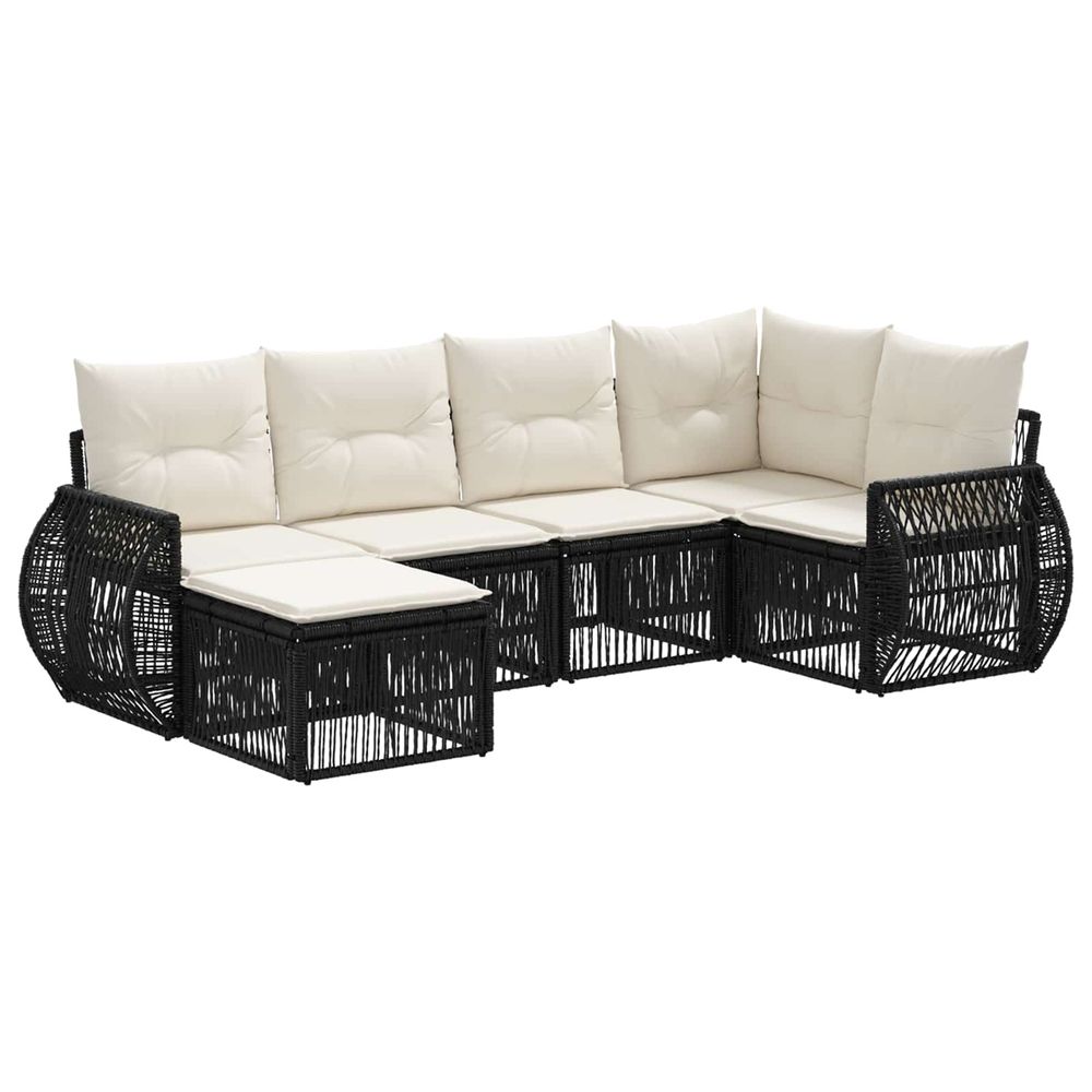 Ensemble de canapé de jardin 6 pc noir et blanc crème polyrotin