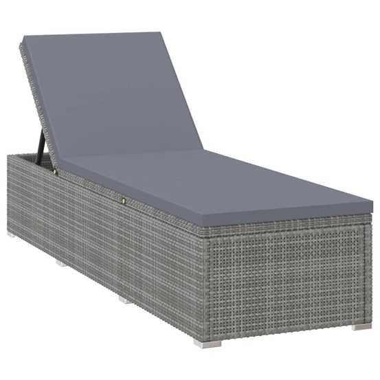 Transat chaise longue bain de soleil lit de jardin terrasse meuble d'extérieur avec coussin résine tressée gris