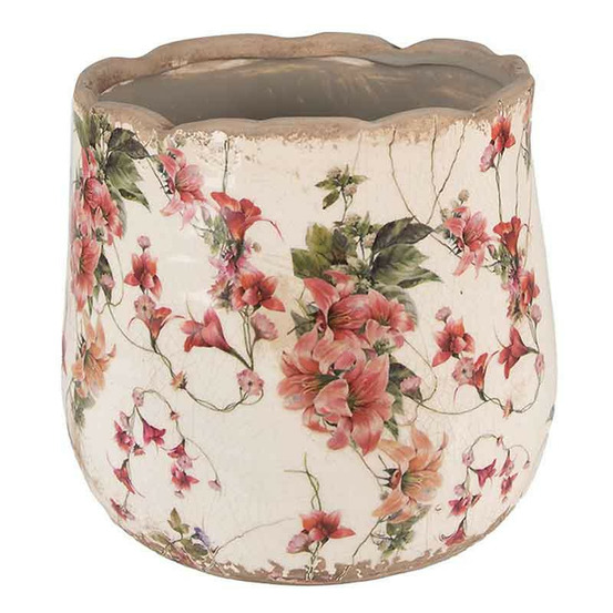 Pot de fleurs rose beige céramique 18x18x16cm