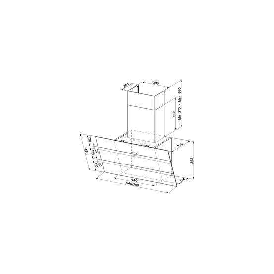 730 m3-cdes sens.-ecl. Led-l 80 cm-steel max 800-inclinée-inox et verre blanc - faber