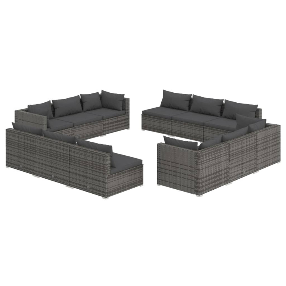Salon de jardin 12 pcs avec coussins résine tressée gris