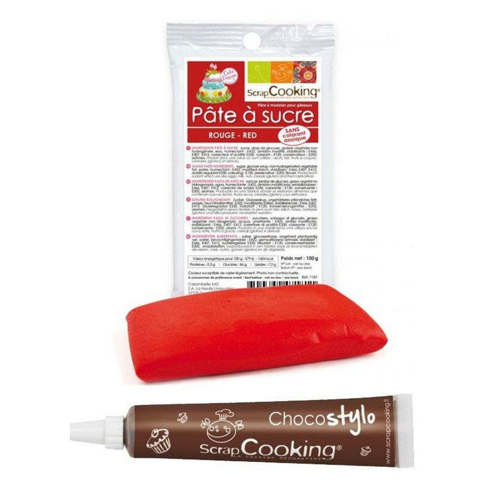 Stylo chocolat + pâte à sucre rouge 100 g