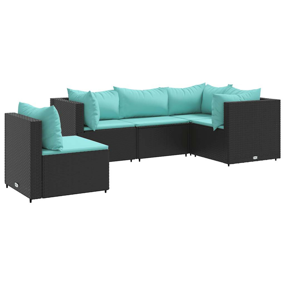 Salon de jardin 5 pcs avec coussins noir résine tressée