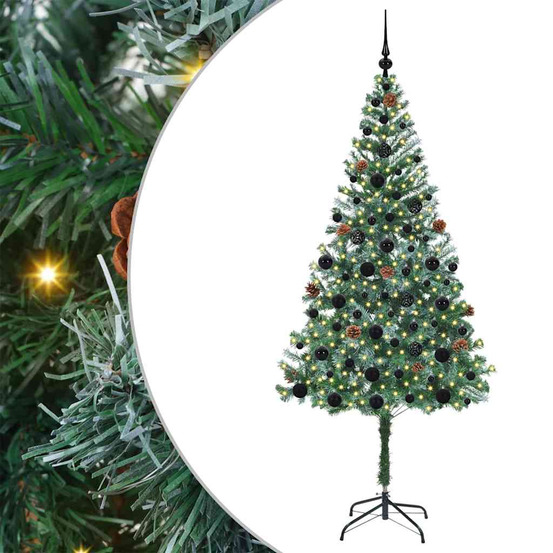 Sapin de noël artificiel avec 300 led vert 180 cm pvc et acier