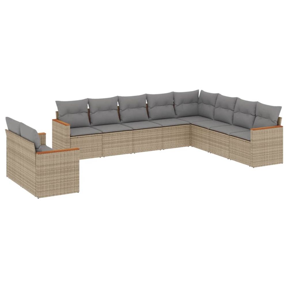 Salon de jardin avec coussins 10 pcs beige résine tressée