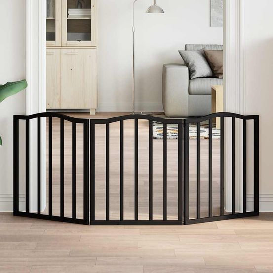 Barrière de sécurité chien bois 3 panneaux pliables pour intérieur noir 150x60cm