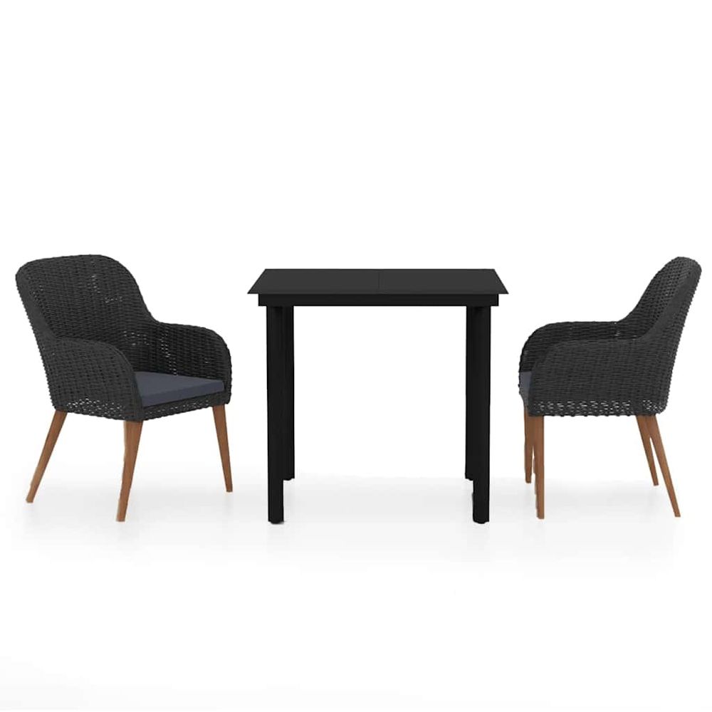 Ensemble à manger de jardin avec coussins 3 pcs noir