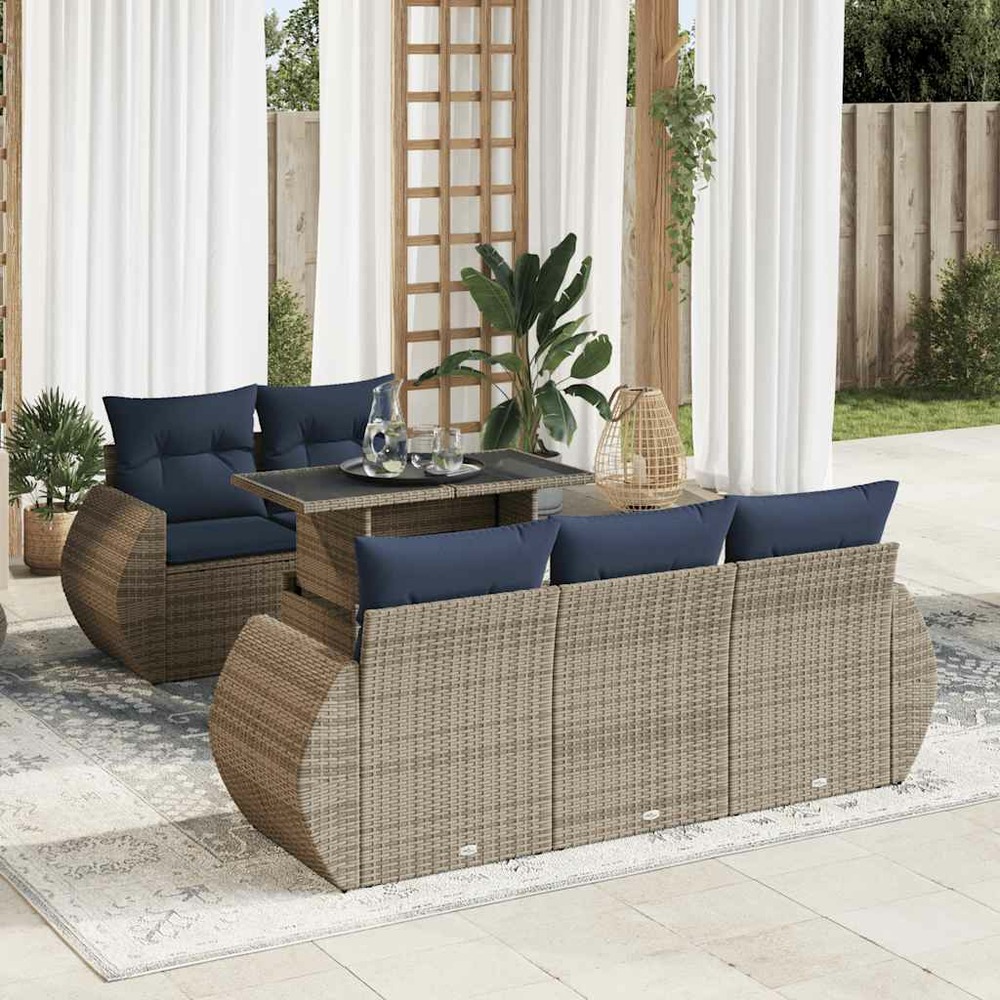 Salon de jardin avec coussins 6 pcs gris résine tressée acacia