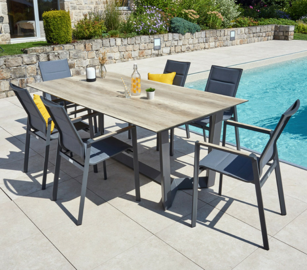 Ensemble table et chaises de jardin - 6 places - chêne doré et nuit - jul carmel