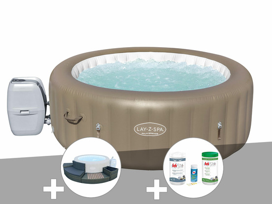 Kit spa gonflable lay-z-spa palm springs rond airjet 4/6 places + ensemble mobi