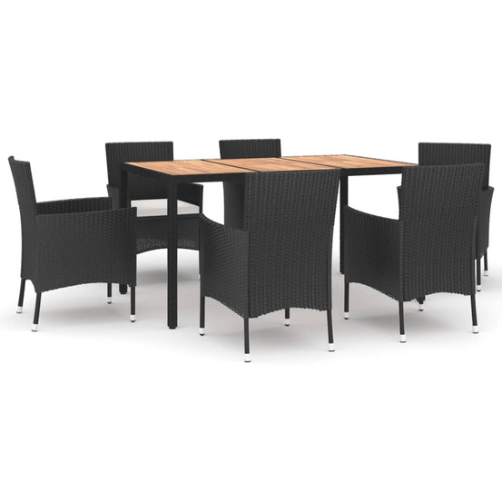 Ensemble à manger de jardin coussins 7pcs noir résine tressée