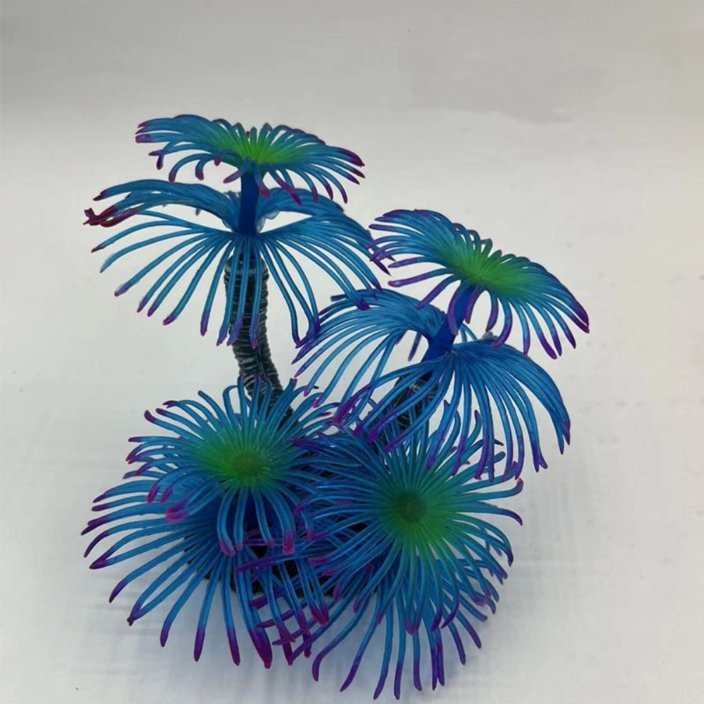 Décoration en corail doux simulé en silicone écologique pour aquarium bleu