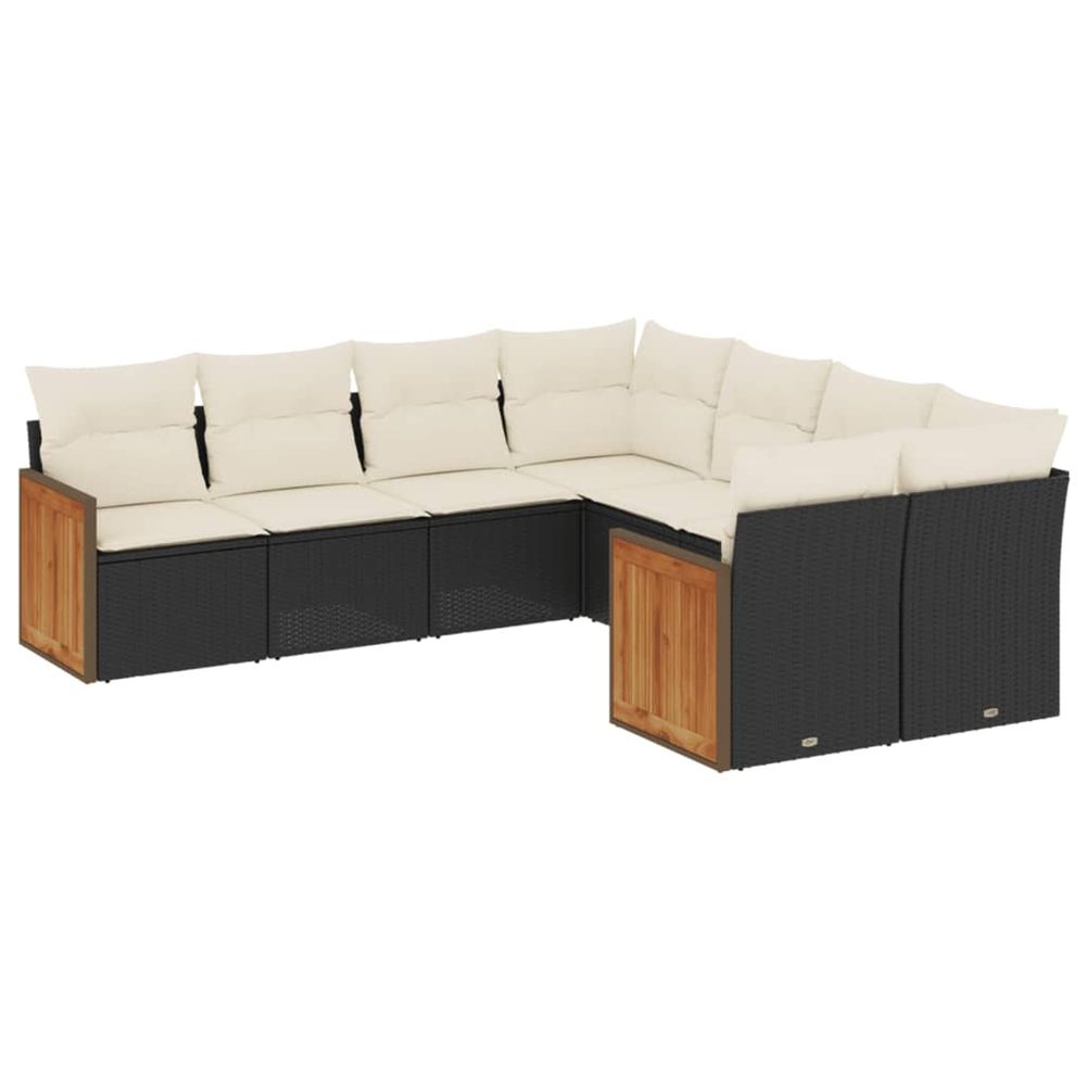Salon de jardin 8 pcs avec coussins noir résine tressée