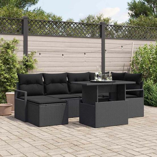 Ensemble de canapé de jardin 7 pcs noir poly rotin