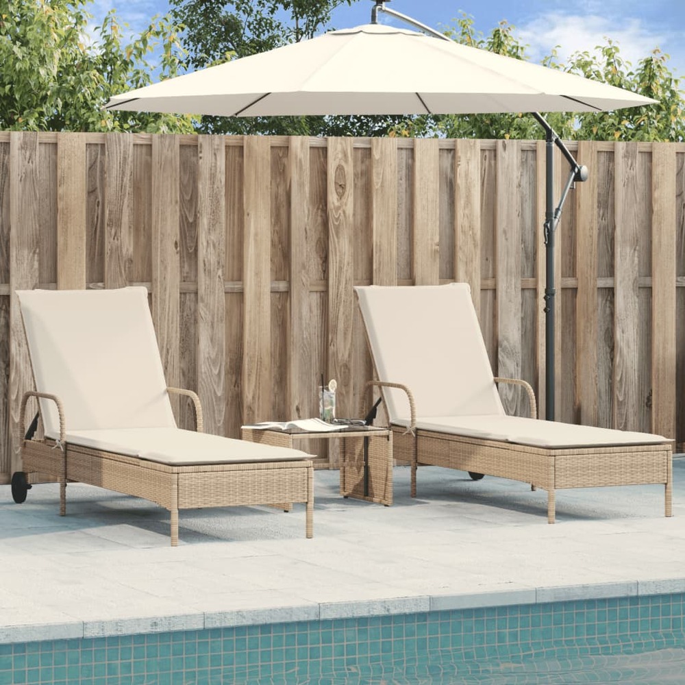 Chaises longues avec coussins lot de 2 beige résine tressée