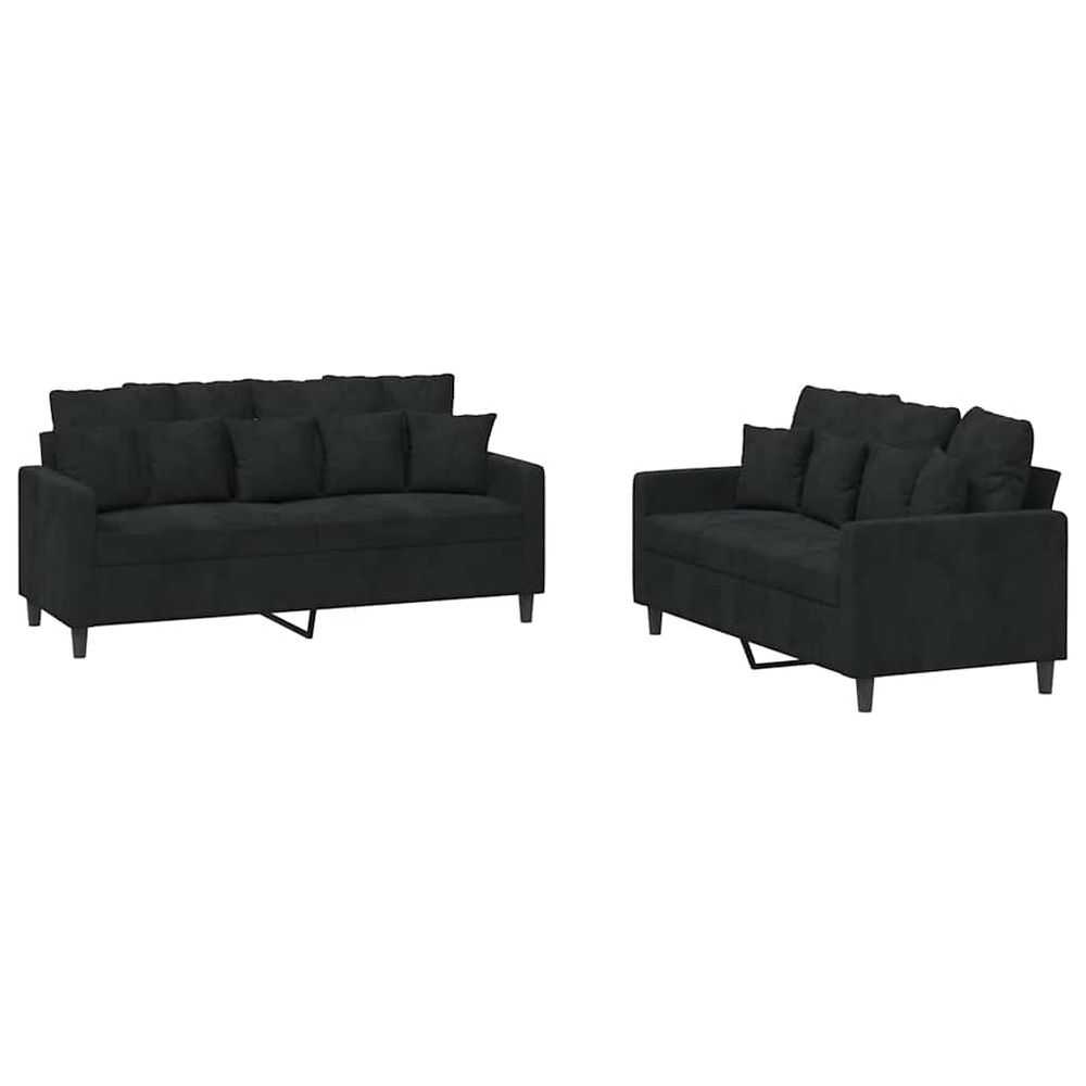 Ensemble de canapés 2 pcs avec coussins noir velours