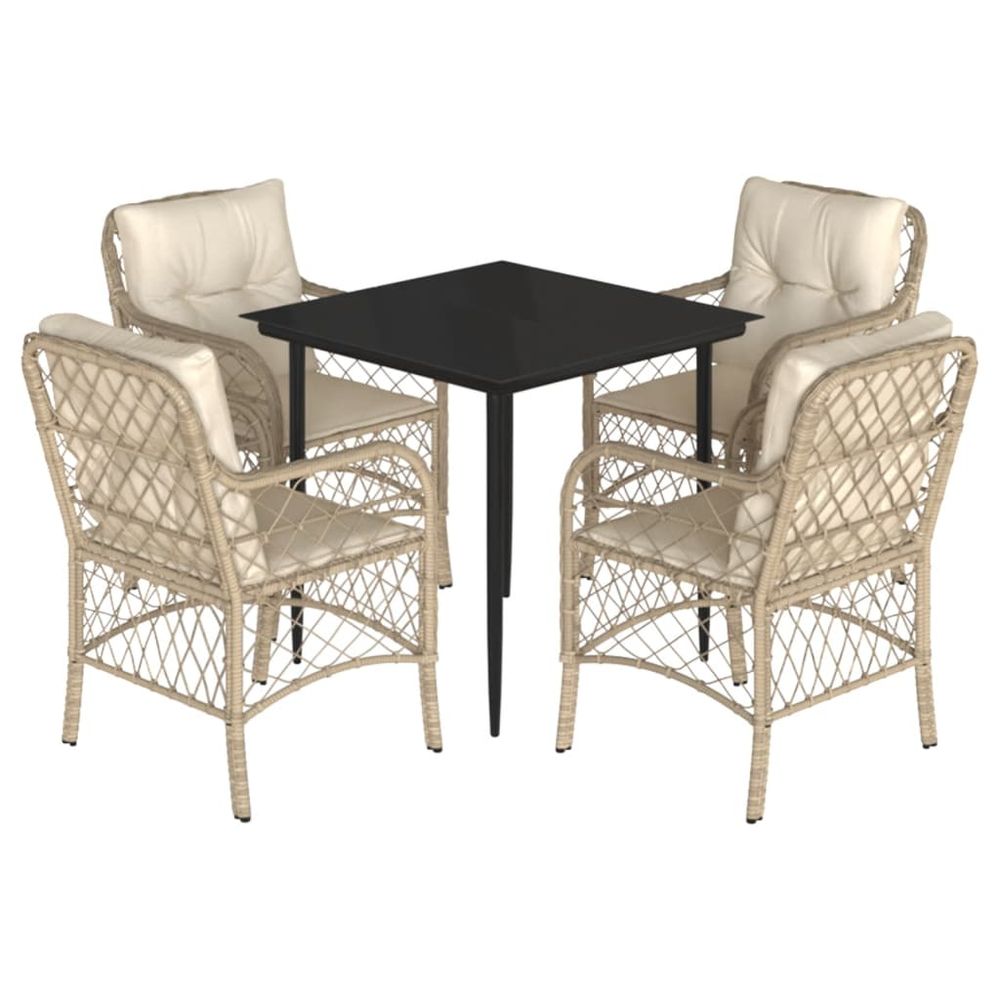 Ensemble à manger de jardin avec coussins 5pcs beige poly rotin