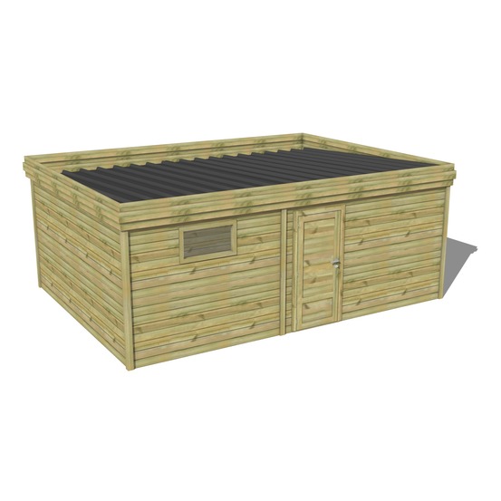 Abri de jardin bois pin traité autoclave 27mm - 6,49x4,34m / 28m2 - bac acier - abri français