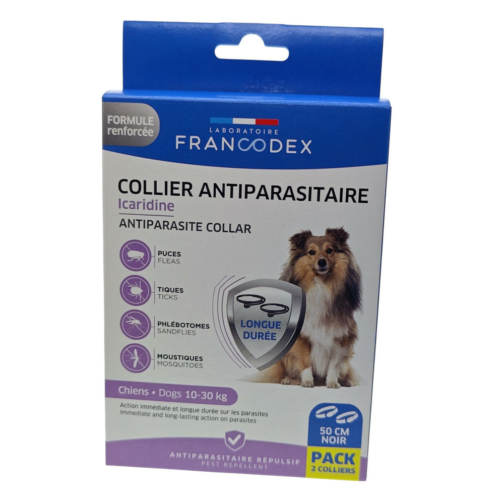 Colliers antiparasitaire icaridine x2 noir 50 cm pour chien de 10 à30 kg
