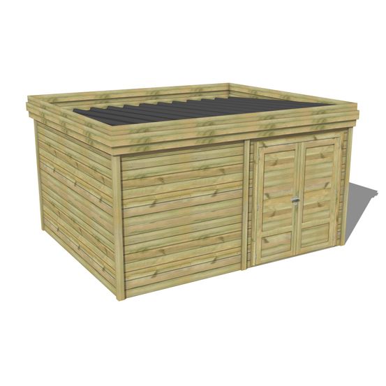 Abri de jardin bois pin traité autoclave 27mm - 4,695x3,44m / 16m2 - bac acier - abri français