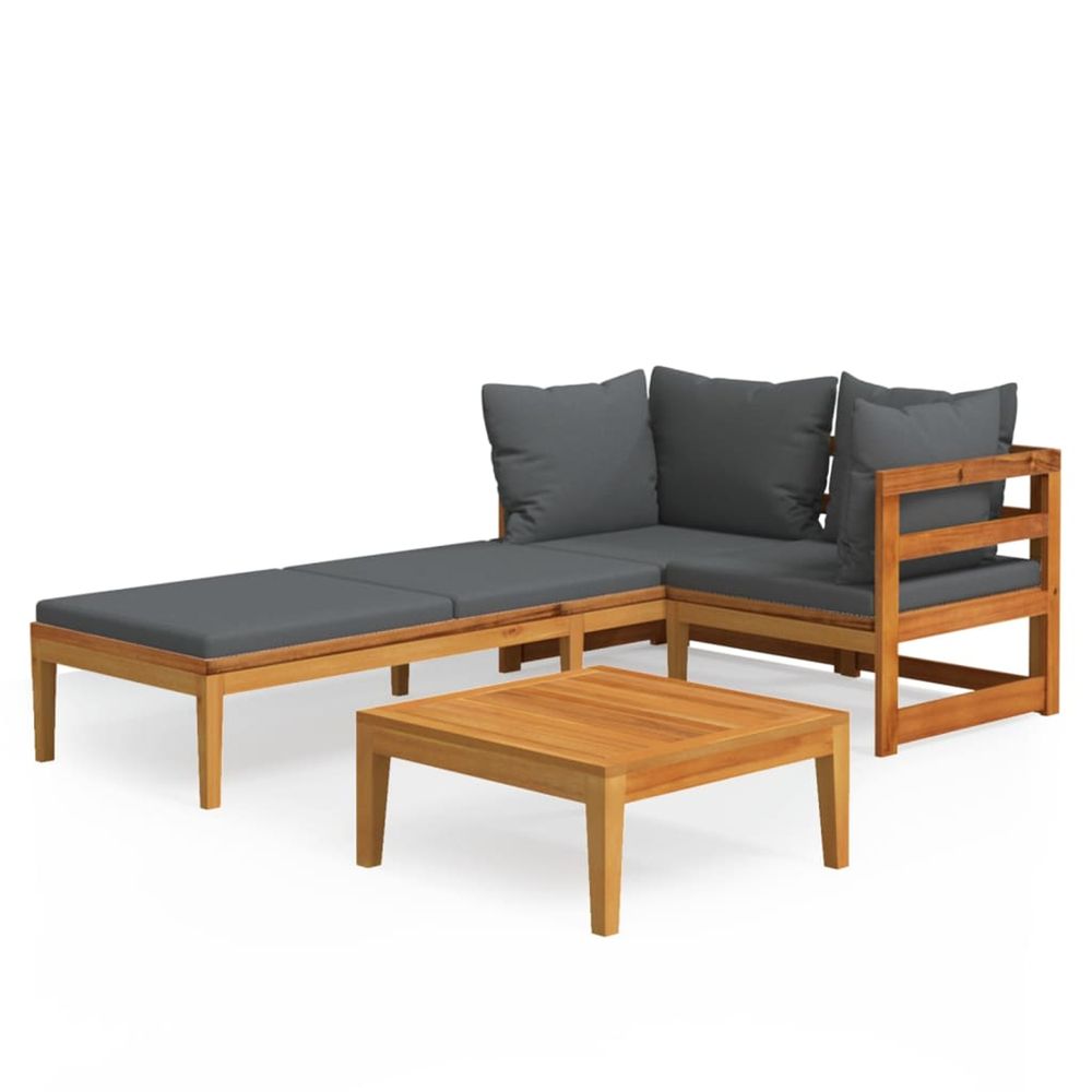 Salon de jardin 3 pcs avec coussins gris foncé bois d'acacia