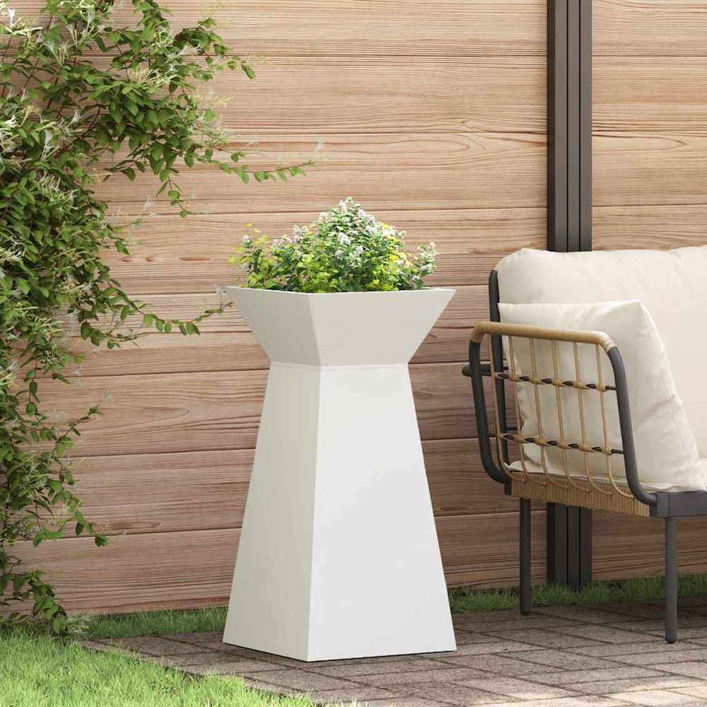 Lot de 2 jardinières hautes trapézoïdales en acier pour jardin blanc 73 cm