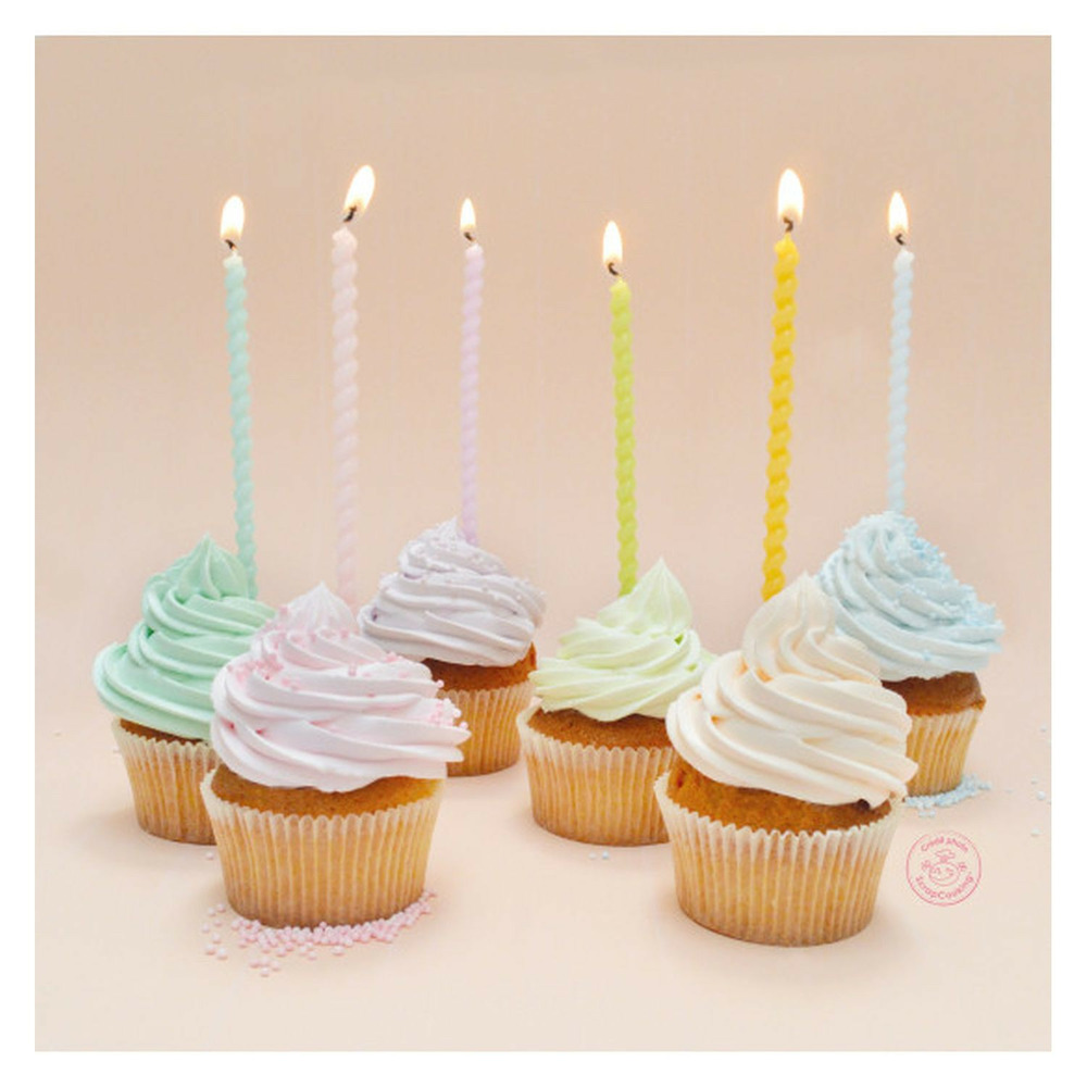 12 bougies longues torsadées pastel - 12cm