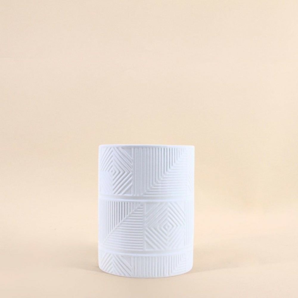 Cache-pot strié en dolomite blanc 12,5cm