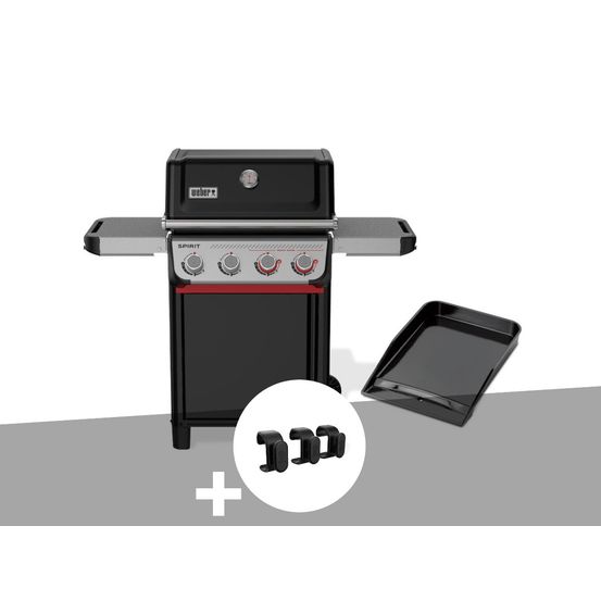 Barbecue à gaz spirit e-425 mix plancha émaillée + crochets pour accessoires