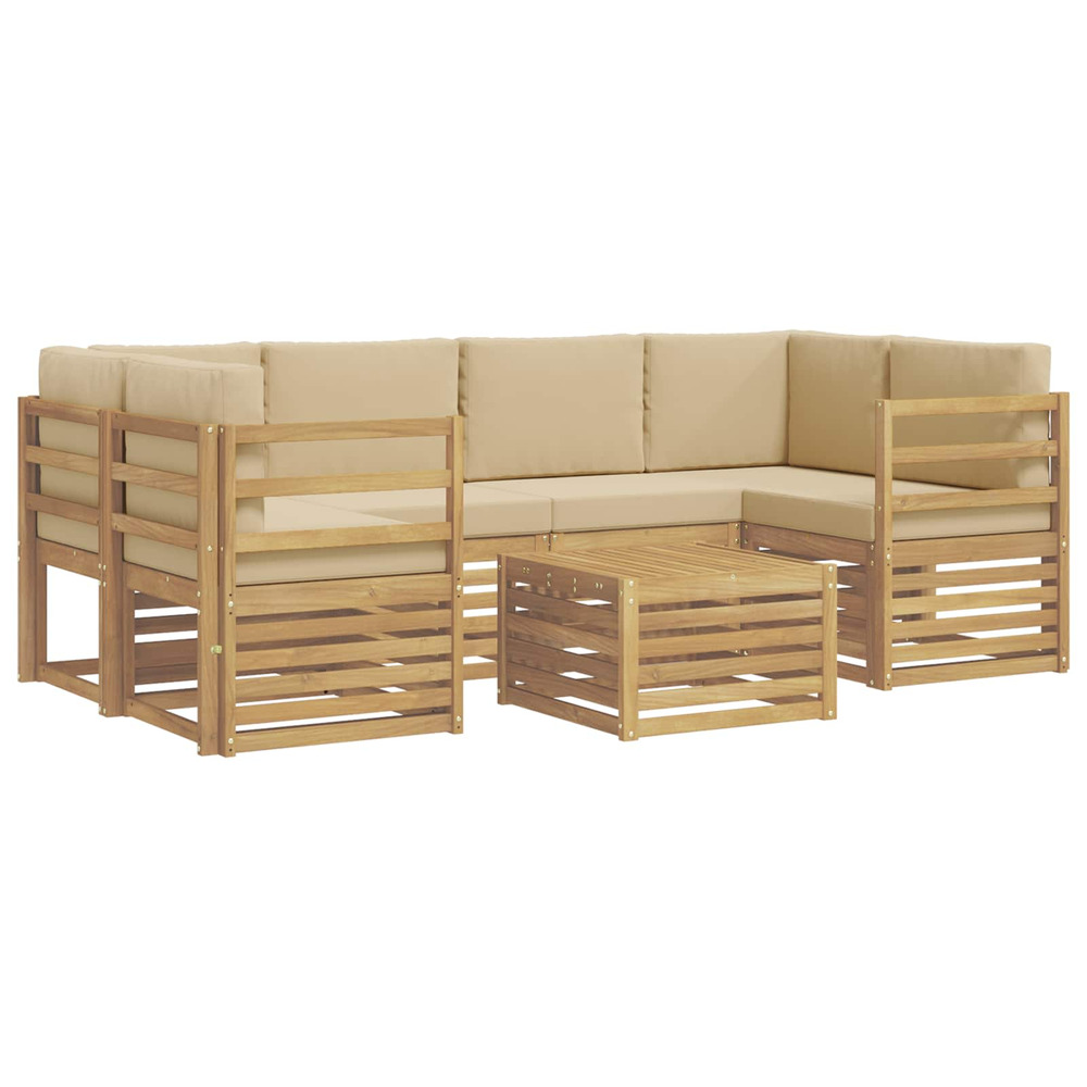 Ensemble de canapés d'extérieur 7 pcs blanc et beige polyester