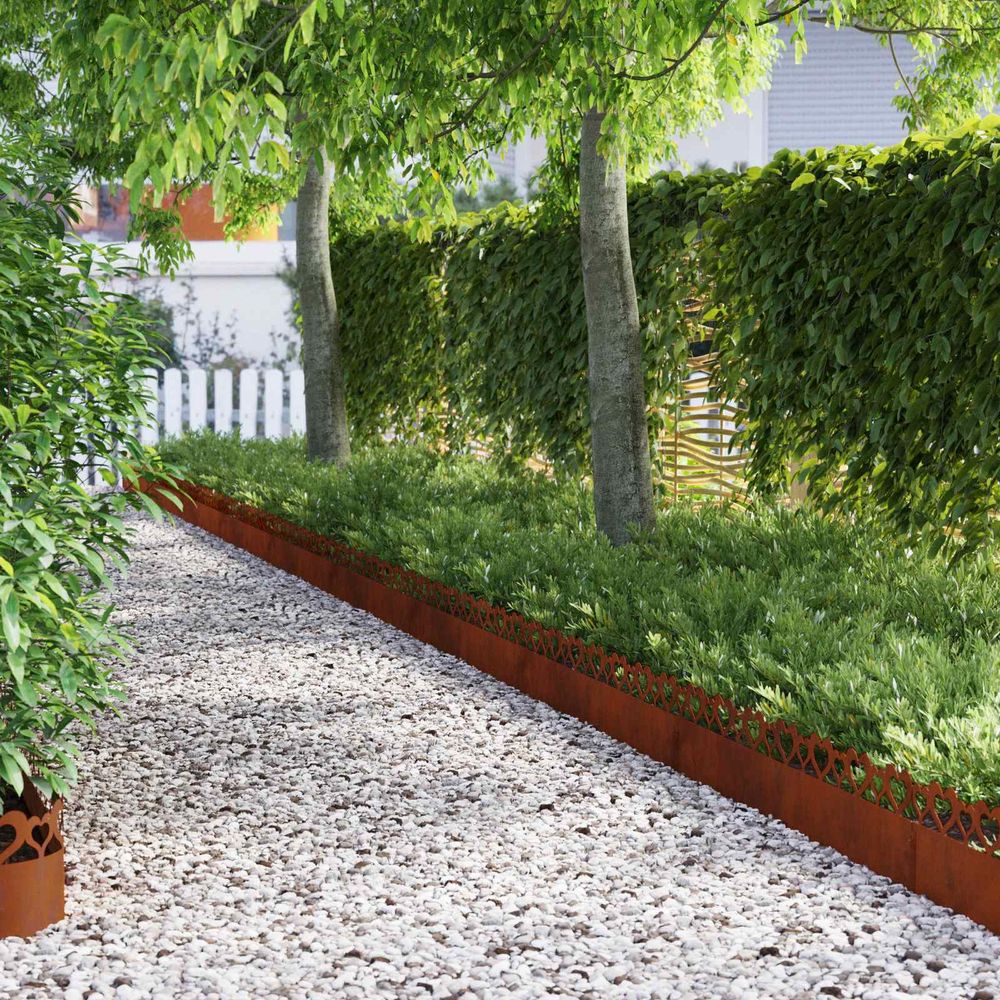 Bordure pelouse acier résistant aménagement jardin 103x22cm aspect rouillé