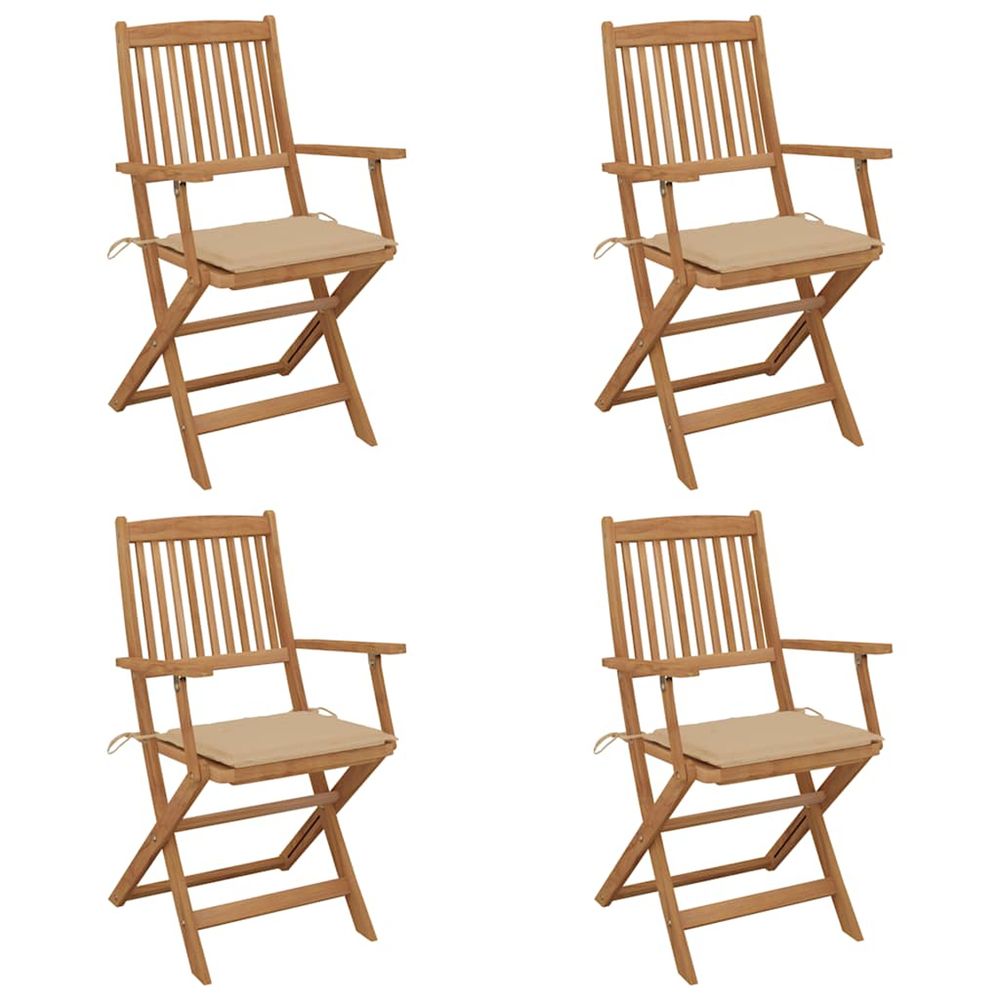 Chaises pliantes 4 pièces avec coussins en bois d'acacia massif