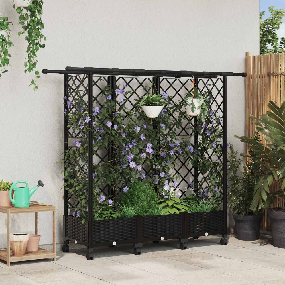 Jardinière surélevée pp extérieur avec treillis et toit 164x40x127cm noir
