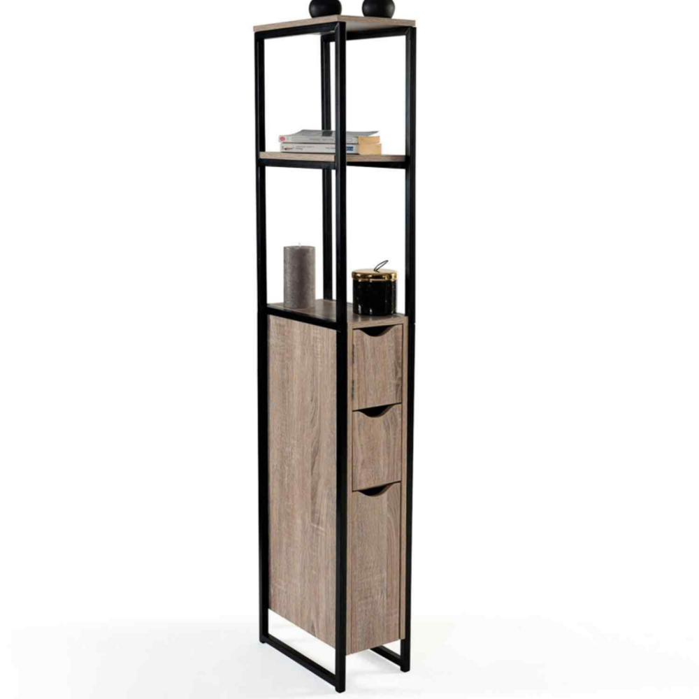 Meuble wc 3 portes detroit design industriel avec étagères