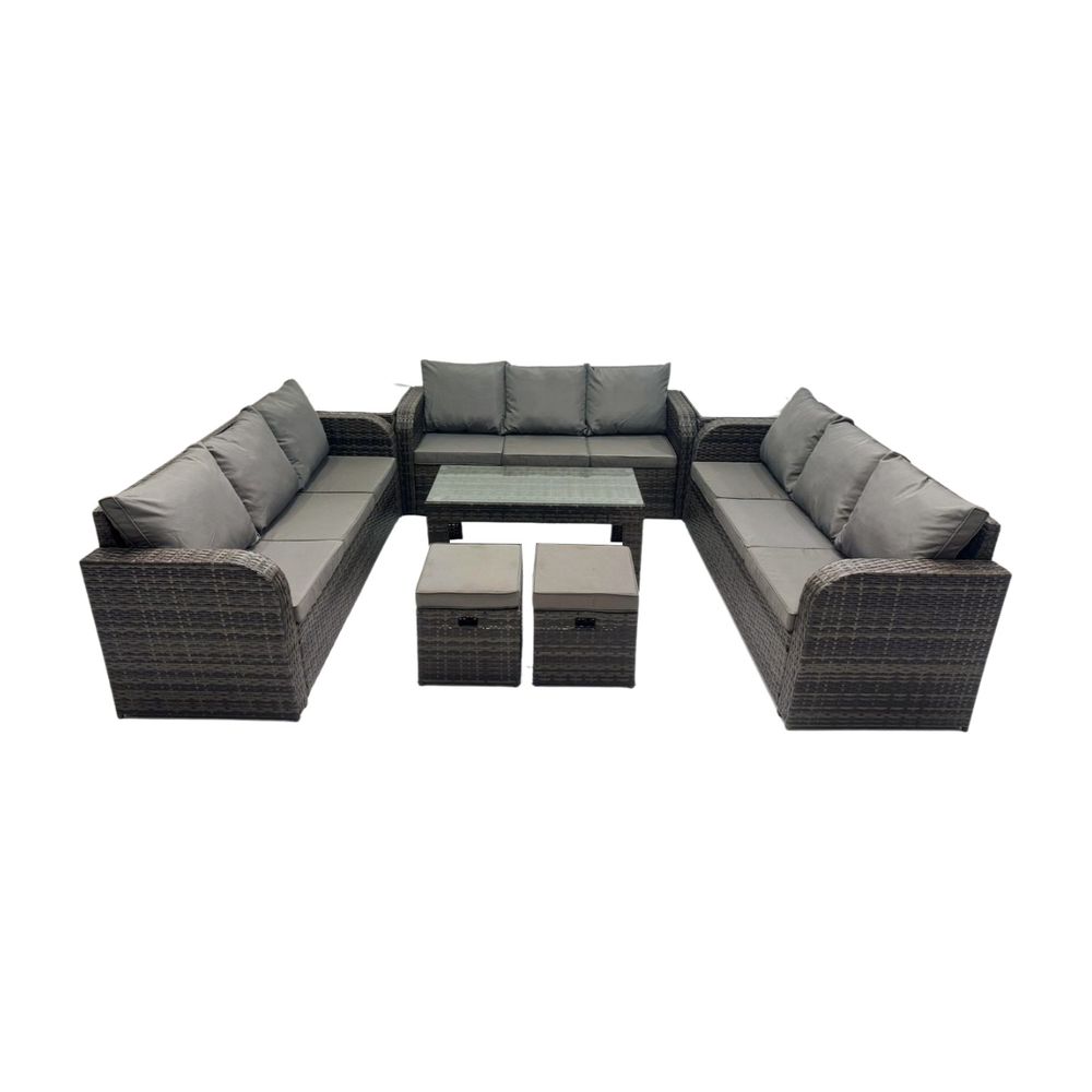 11 places salon de jardin meubles de jardin avec table basse 2 petits tabourets gris foncé mixte
