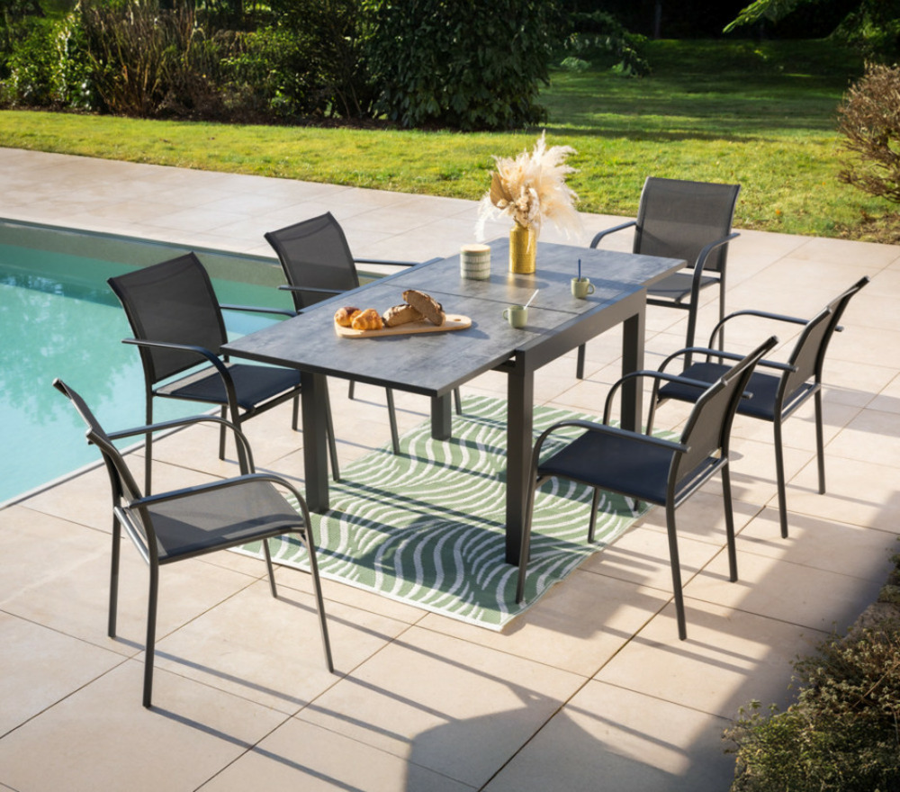Ensemble table et chaises de jardin - 6 places - gris anthracite - honfleur beziers ardoise