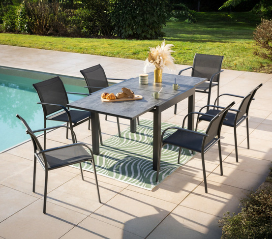 Ensemble table et chaises de jardin - 6 places - gris anthracite - honfleur beziers ardoise