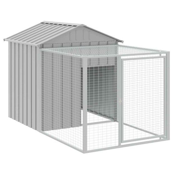Poulailler enclos cage poules avec cour clair 117 x 201 x 123 cm acier galvanisé gris