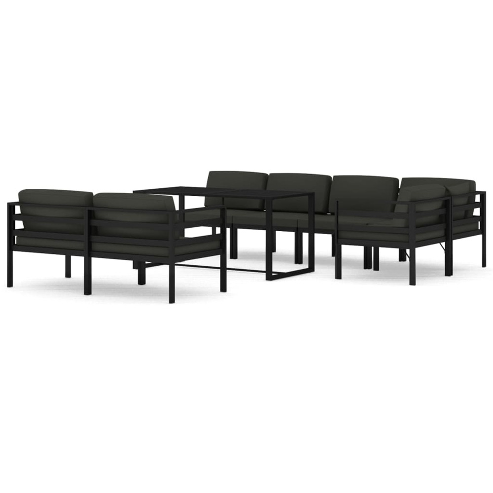Salon de jardin 8 pcs avec coussins aluminium anthracite