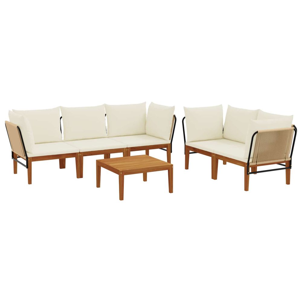 6 pc bois d'acacia massif et corde naturel