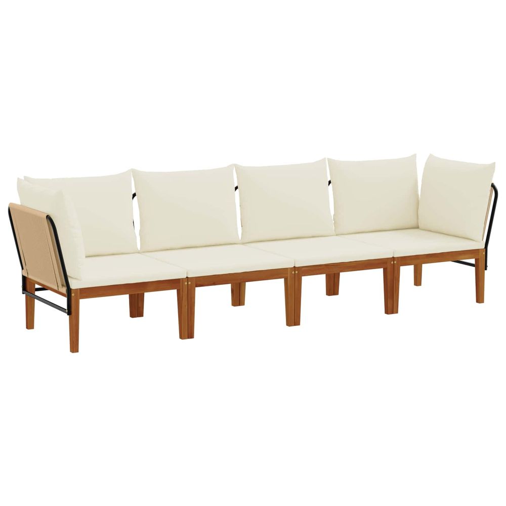 4 pc bois d'acacia massif et corde naturel