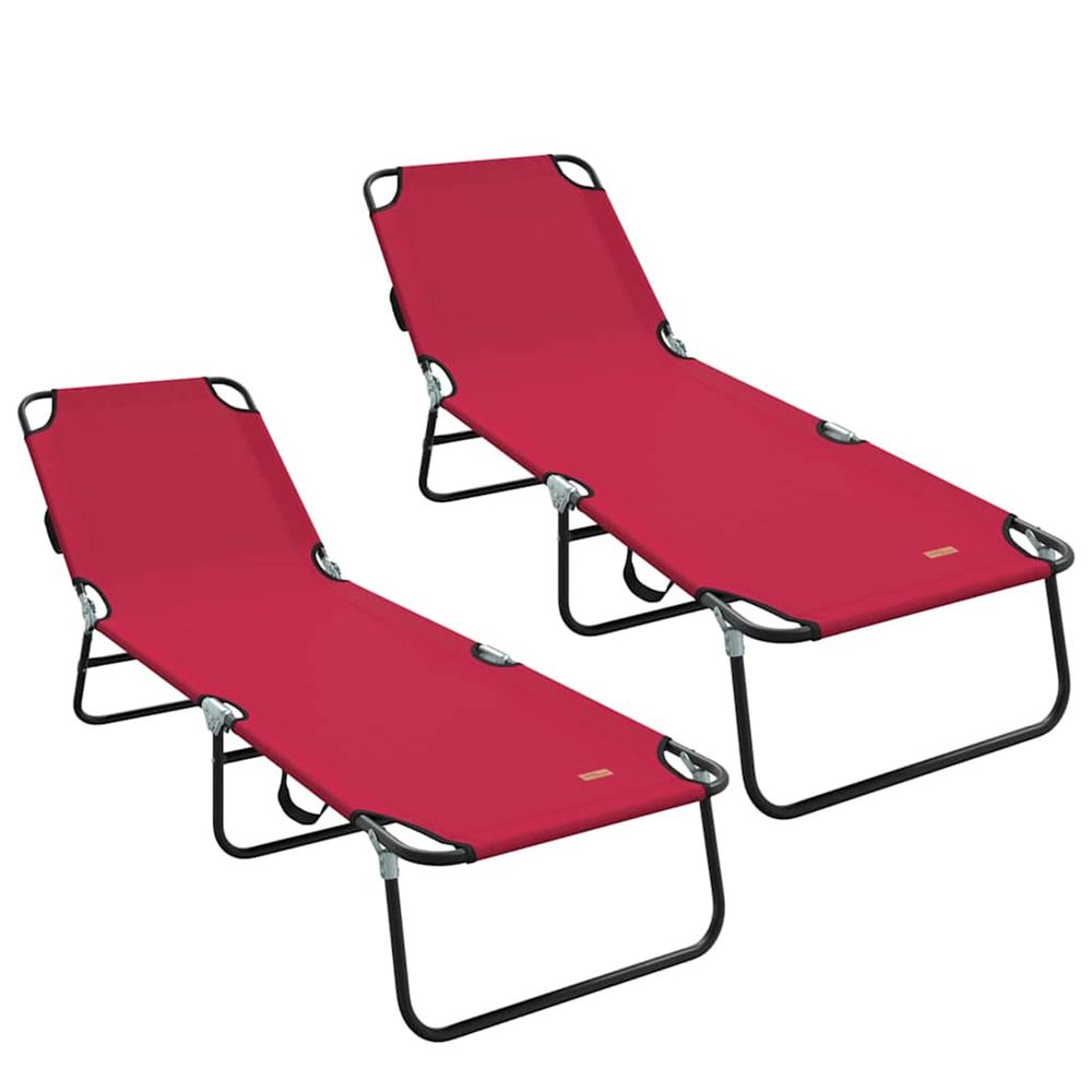 Chaise longue pliante 2 pc polyester rouge bain de soleil