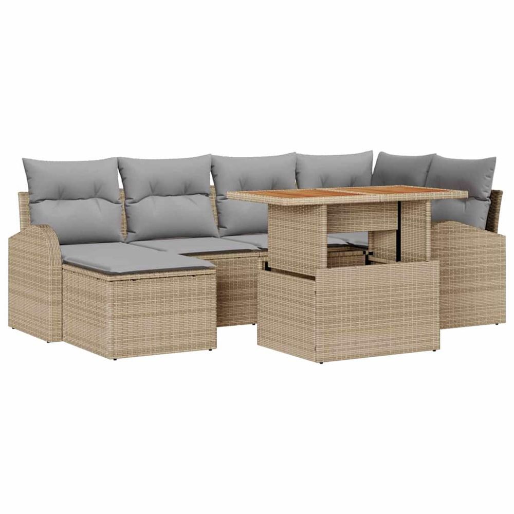 Ensemble de canapé de jardin 7 pc beige poly rotin