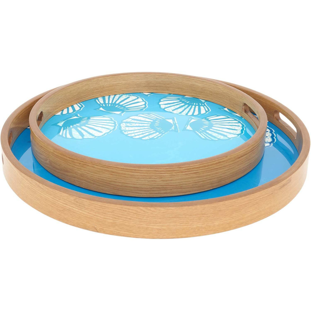 Plateaux en bois émaillé coquillages (lot de 2)