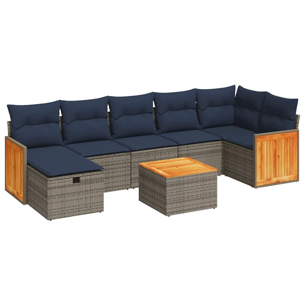 Salon de jardin 8 pcs avec coussins gris résine tressée