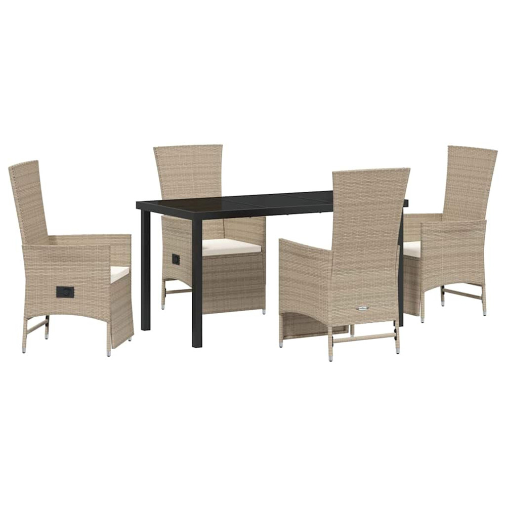Ensemble de salle à manger pour jardin 5 pcs beige polyrotin