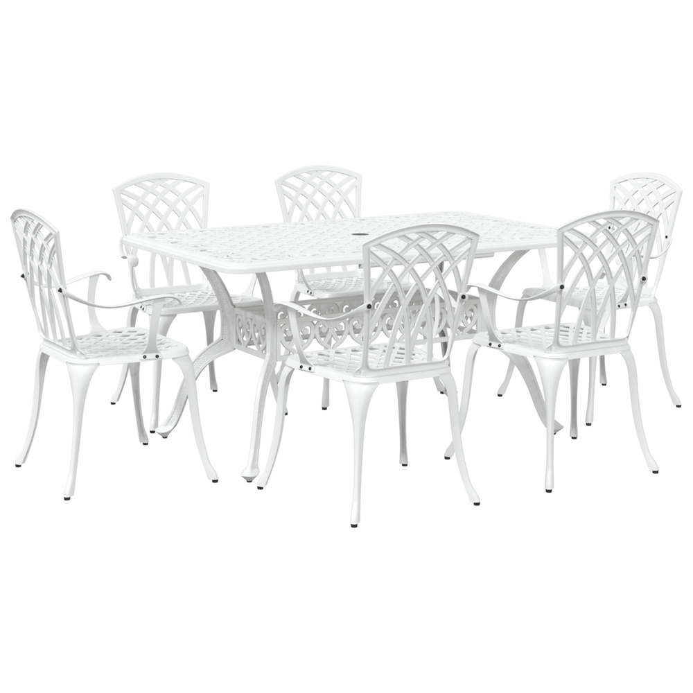 Ensemble de salle à manger de jardin de 7 pièces en aluminium moulé blanc